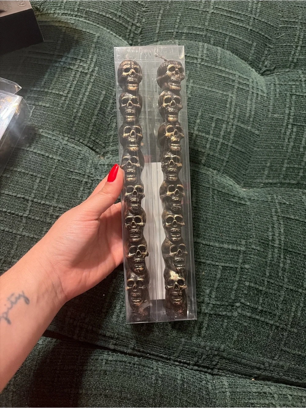 Decorative Skull Taper Candles - Metallic Black